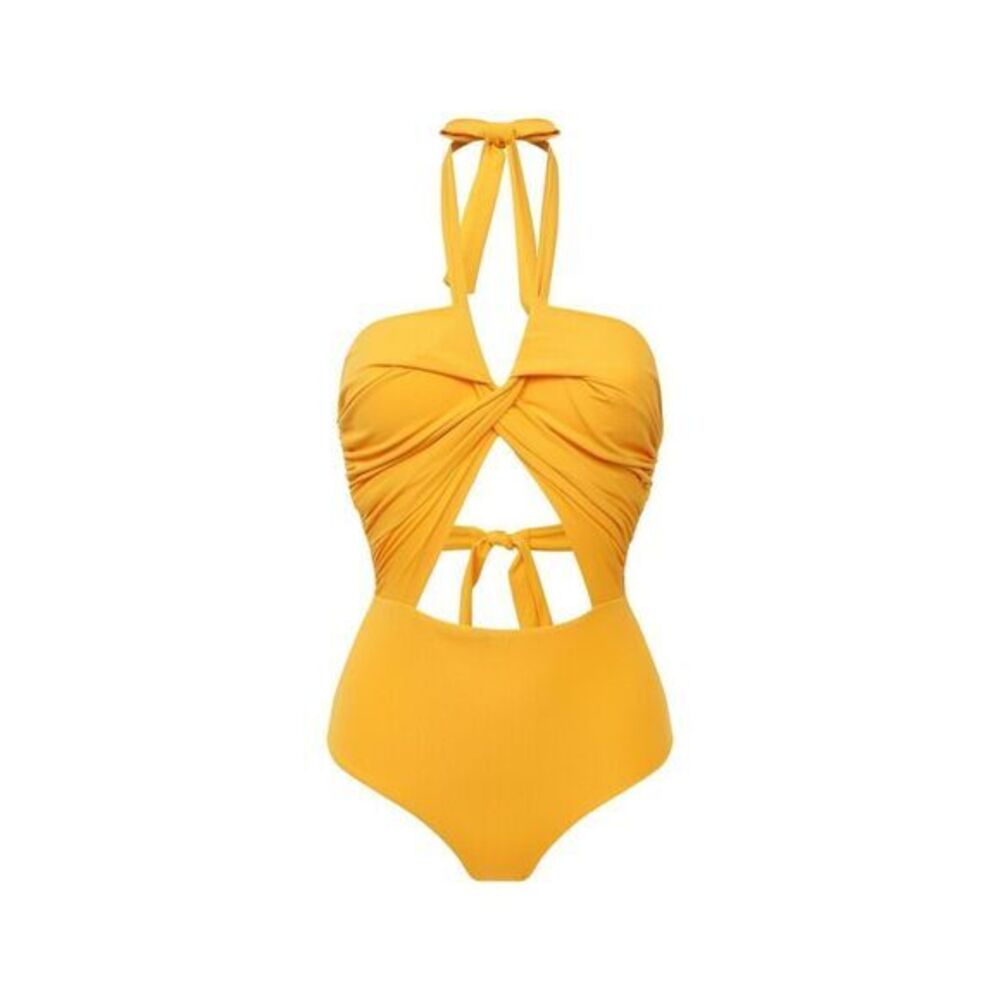 NATAYAKIM Womens Halterneck Ribbed One-Piece Swimsuit Yellow Size 36 US 6